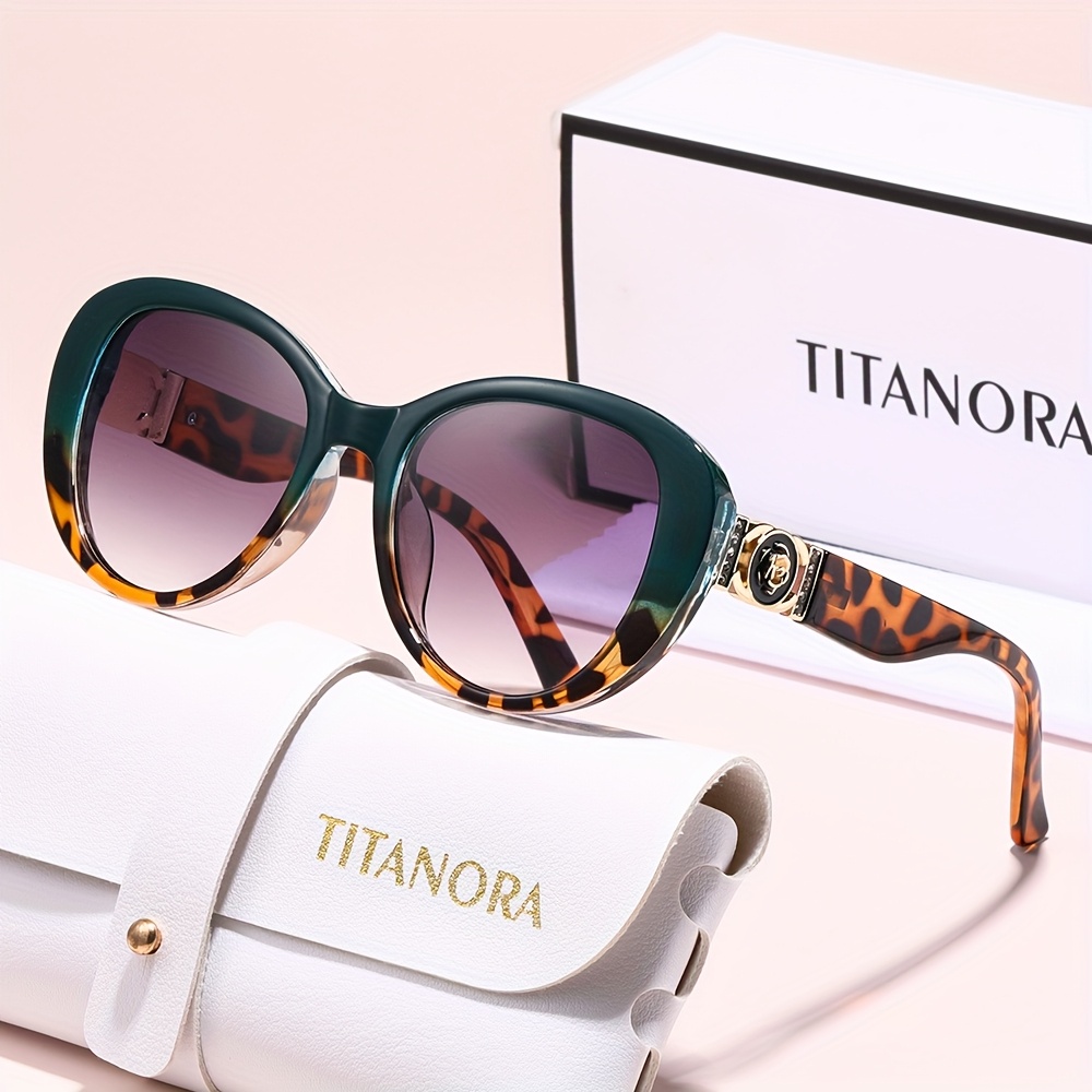 Fashionable Large Gradient Cat Eye Glasses | Durable Pc Frame With Metal Hinges, Includes Cleaning Cloth And Case, Ideal For Driving, Parties, - Titanora