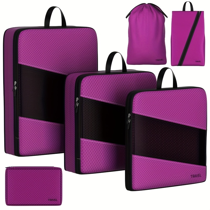 TEMU 6 Compression Packing Cubes Designed For Travel - Perfect For Saving Luggage Space And Organizing Effortlessly. Essential Additions For Quick
