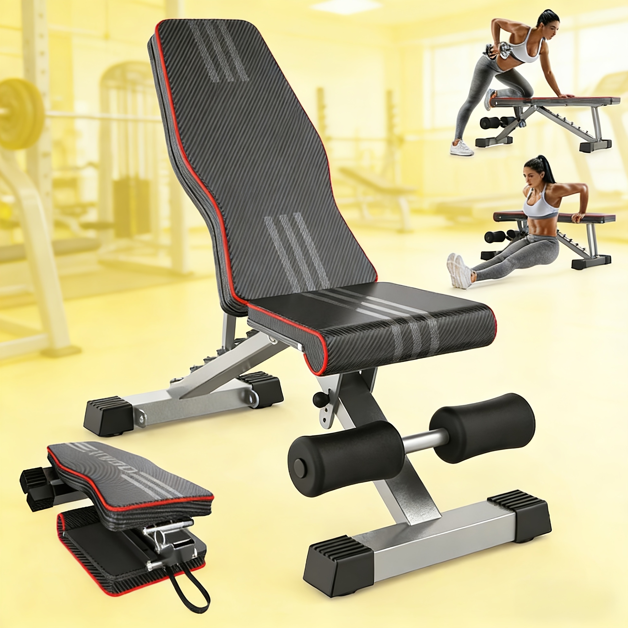 Image of 1 Adjustable Weight Bench | 880lbs With Extended Headrest & Bench Press Rod, Foldable Multi-position Incline/ Exercise Bench For Home Gym -