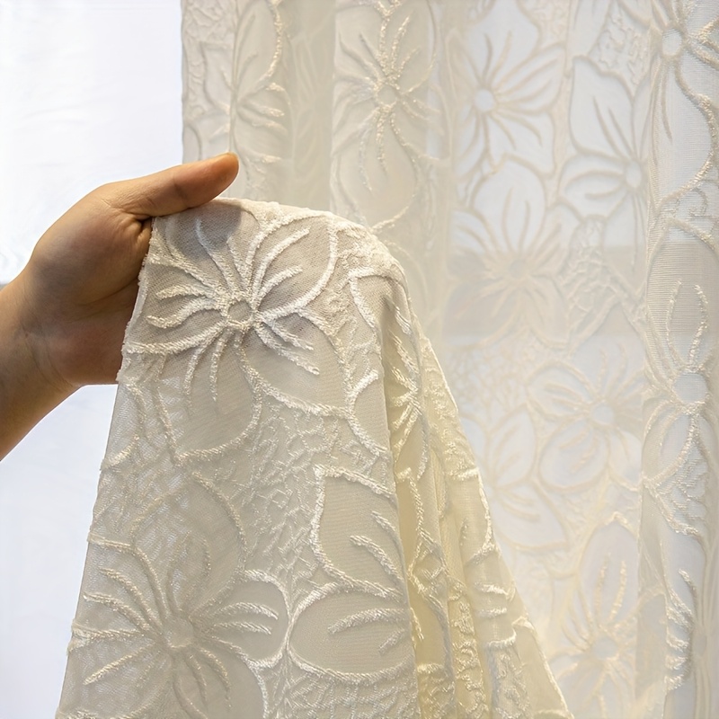 2pcs Modern Easy Flower Beige Gauze Curtain