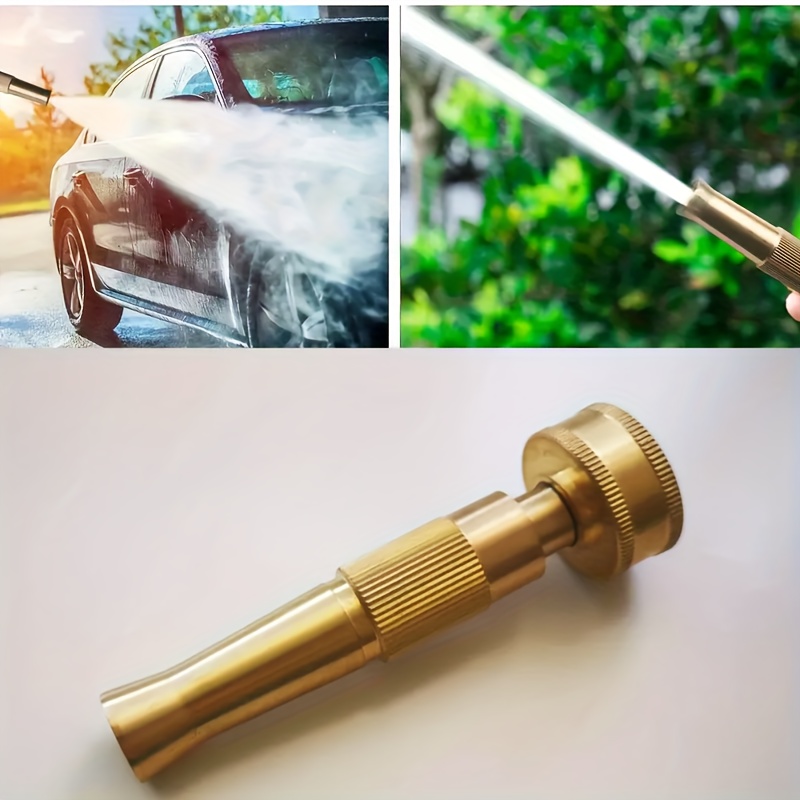 

1pc High Pressure Hose Nozzle Heavy Duty, Brass Garden Hose Nozzle, Adjustable For Standard Hose, Garden Sprayer, Nozzle, High Pressure Washing , Solid Copper Nozzle