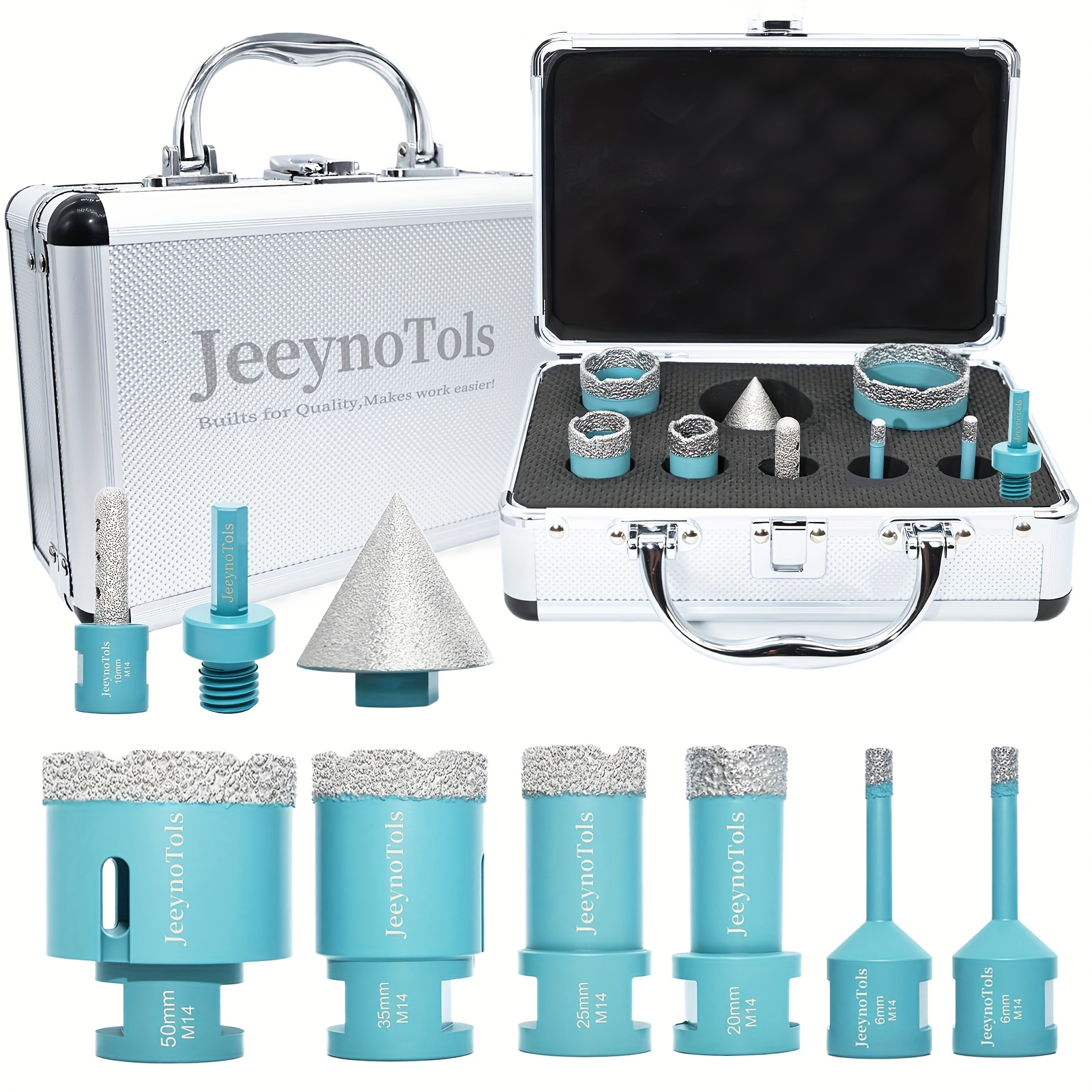 E-shop 9-teiliges Set Edelsteinbohrer, 6-teiliges Set Bohrer & Fräser & Neigungsschrägholzer & Adapter für Keramikfliesen, Marmor, Porzellan mit