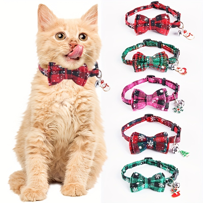 

Collier Nœud Papillon à Carreaux Réglable pour Chats & Chiens - Rouge & Vert , Accessoire pour Animaux en Polyester pour Noël