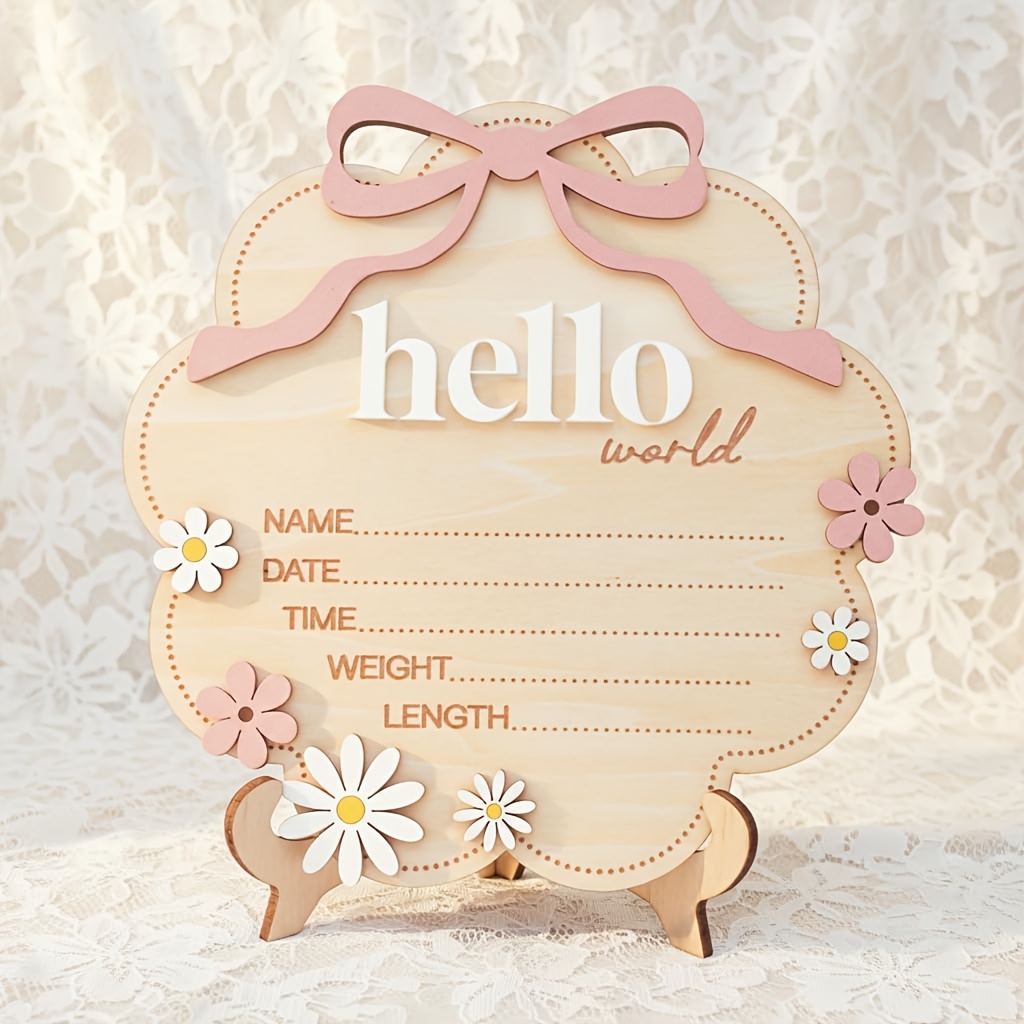Image of 1 Newborn Announcement Sign With Stand Gender Reveal Card Pregnancy Party Gift Date Time Weight Length Details Nursery Room Decor