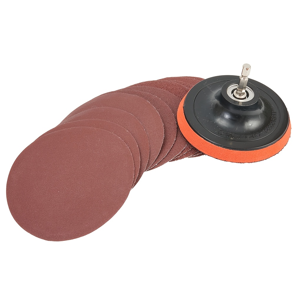 E-shop 11er-Set 4-Zoll-Schleifpapier 100mm Klettverschluss-Schleifpapier-Trägerpad 60/80/120/180/240 Körnung Rund-Schleifpapierband M10 Gewindeadapter