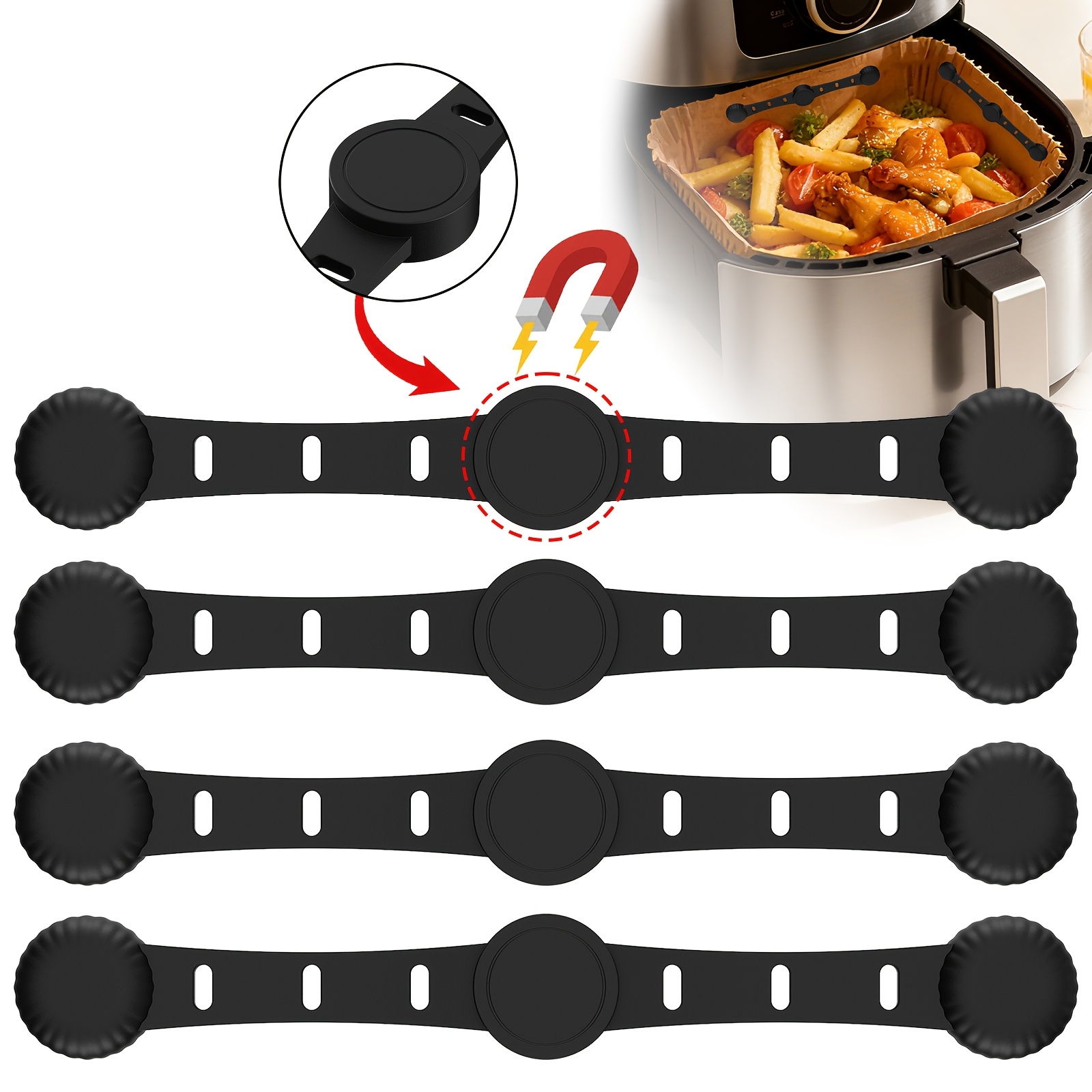 TEMU VUAL 2/4 stuks Air Fryer Magneten voor Bakpapier, Air Fryer Accessoires, Upgrade Air Fryer Magneet Siliconen Gesp - Heavy-Duty Anti-aanbaklaag,