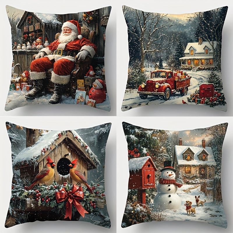 

Thème de Noël, intégrant intelligemment des de Noël, que , Père Noël, cabane, etc., avec des couleurs plus sombres. Le matériau est fait d'un tissu et confortable avec un délicat