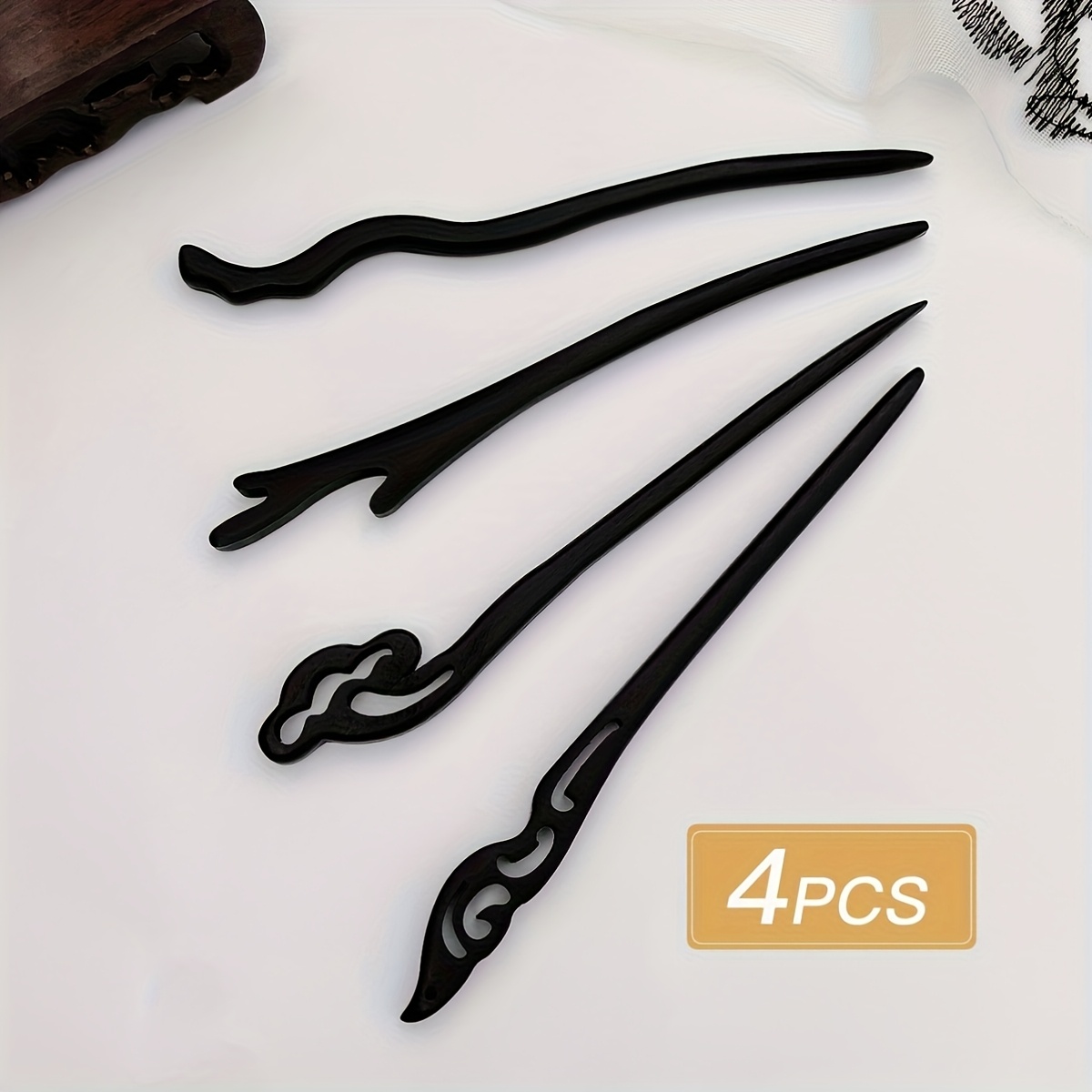 4pcs Versatile Black Wooden Hairpins, Retro Style