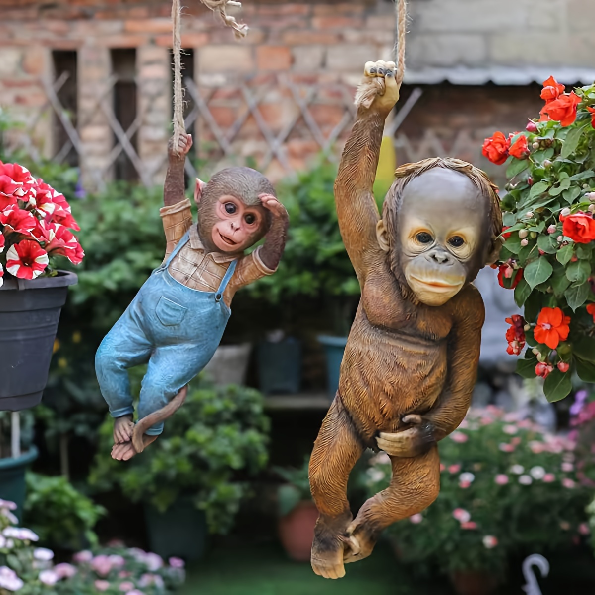 

1pc, Hanging Monkey Gorilla Animal Sculpture Pendant, Suitable For Yard Garden Woodland Home Animal Statue Crafts Ornaments