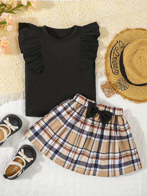 parent child outfit sibling outfit sold as a single piece european and american bow tie short sleeved shirt suspender shorts outfit ruffle sleeve top bow tie midi skirt suitable for outdoor activities