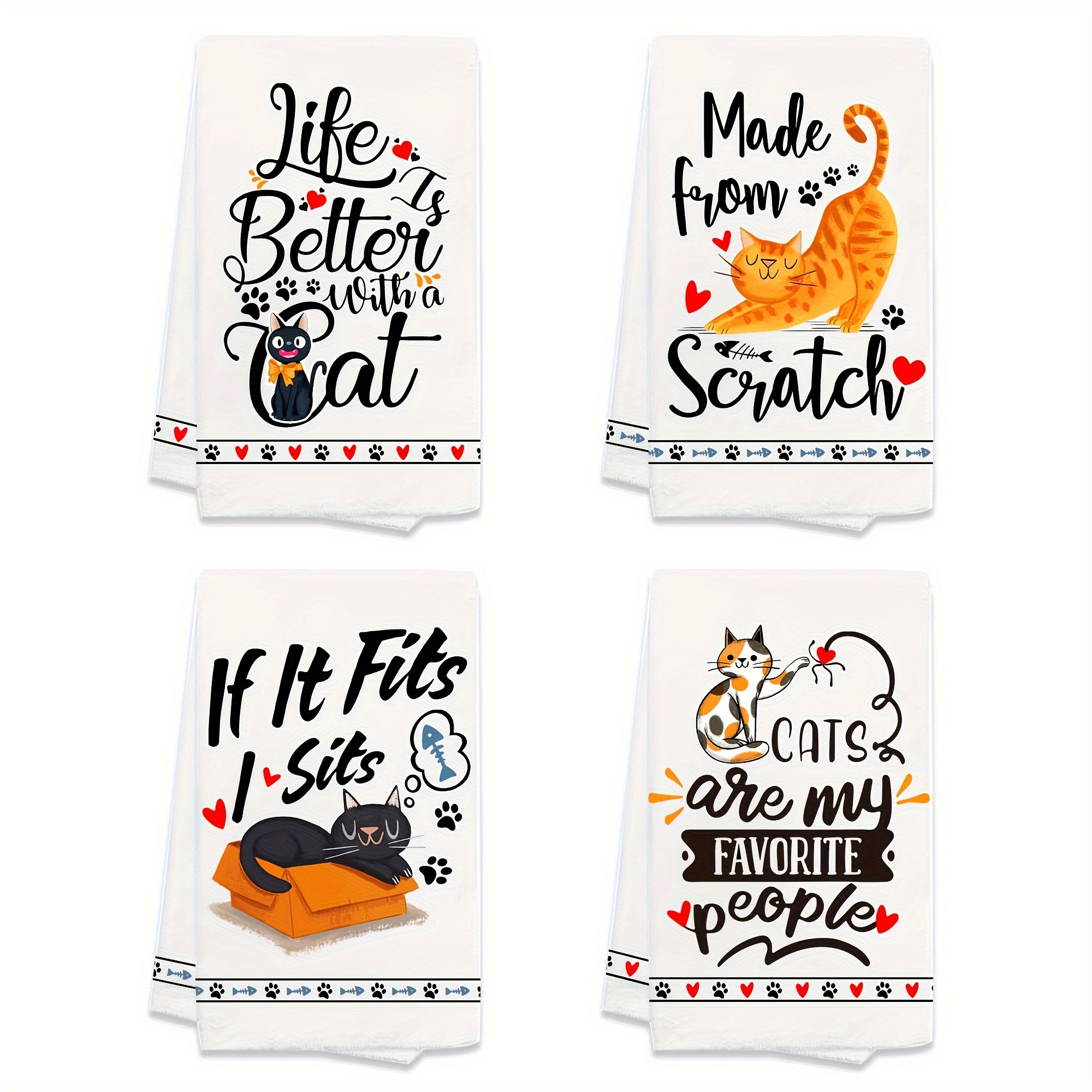 

4pcs Of Funny Cat Kitchen Towels, Housewarming Gift, Cat Loving Gift For Women, Kitchen Cat Hand Towel, Cat Dishcloth, Tea Towel, Cat Kitchen Decoration