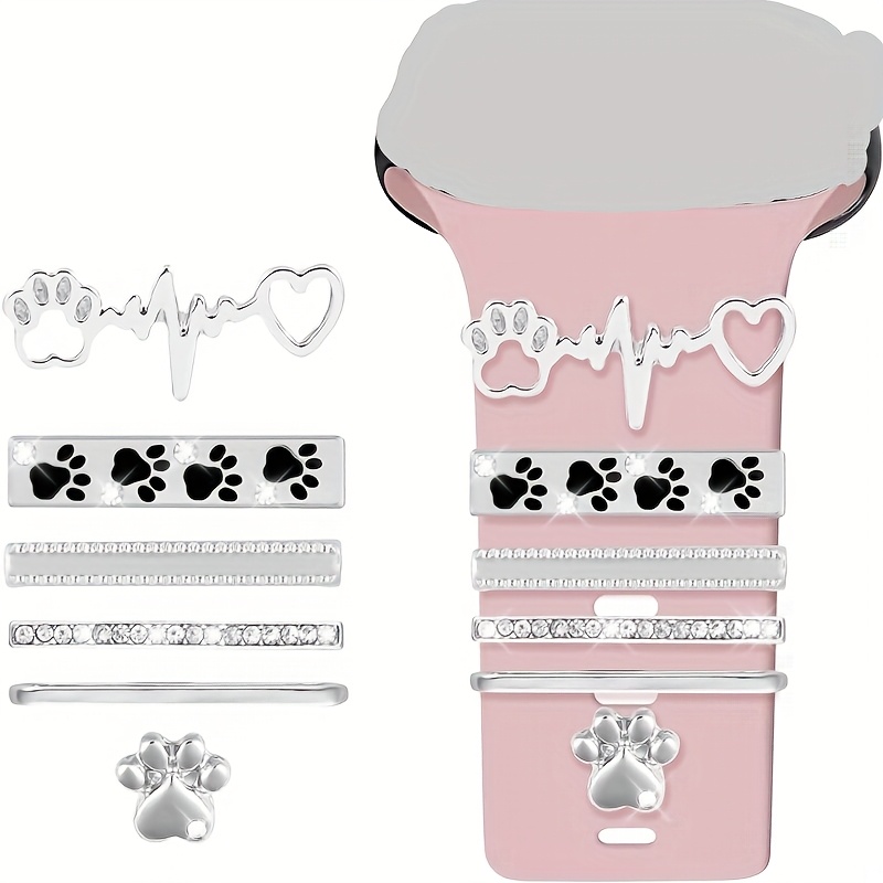 Image of A Collection Of Adorable Watch Band Charms, Featuring A Decorative Ring And With , Compatible With Iwatch Through 8, Suitable For Models 38mm, 40mm, 41mm, 42mm, 44mm