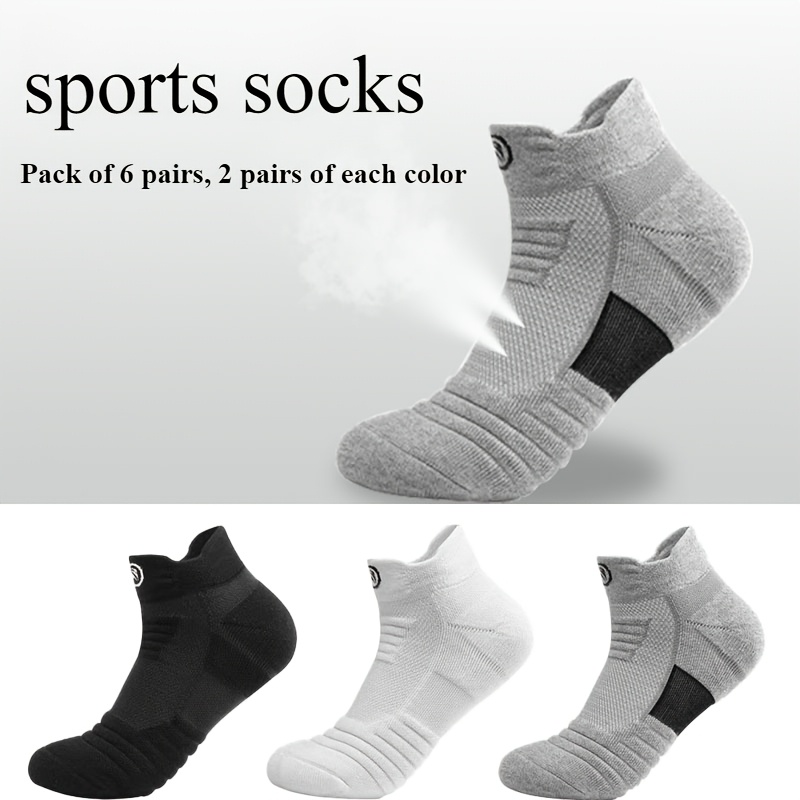 

6 Pairs Of Athletic Socks With Mesh For Moisture-wicking, Breathable Design, Suitable For Running, Featuring Non-slip Towel Bottom And Short , Sweat-resistant