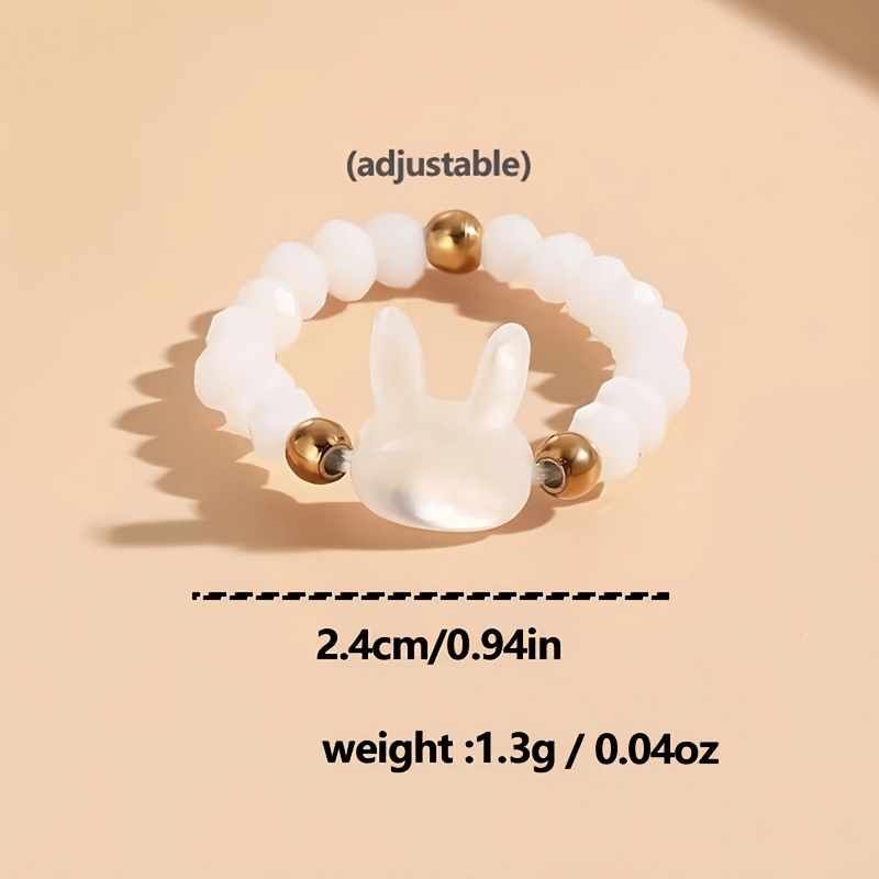Beaded Stretch Ring with Rabbit Charm Golden Accents