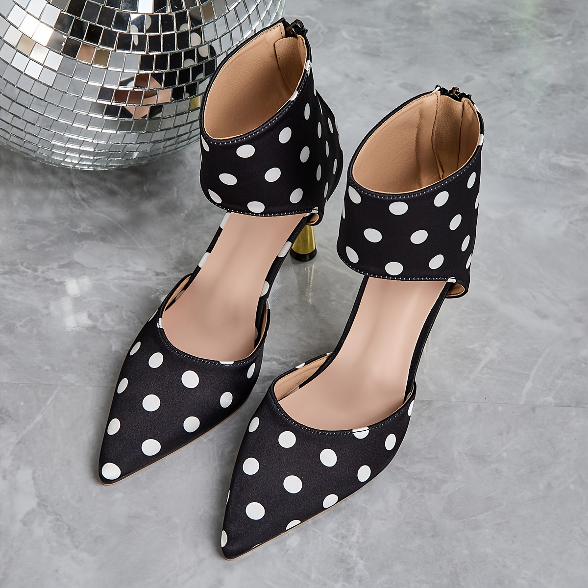New Fashionable Elegant Satin Polka Dot Pointed Toe Slip-On High Heels, Small Heels for Women, Ankle Boots for Women Elegant Classy, Square Toe Heels, Boots for Women Elegant, Shoes Heels, Dressy Boots, Evening Wear, Stylish Boots, Elegant Design, Comfortable Fit, Synthetic Cover Lining, Highheel Boots, Fashion Boots, Party Goers, Trendy Ladies
