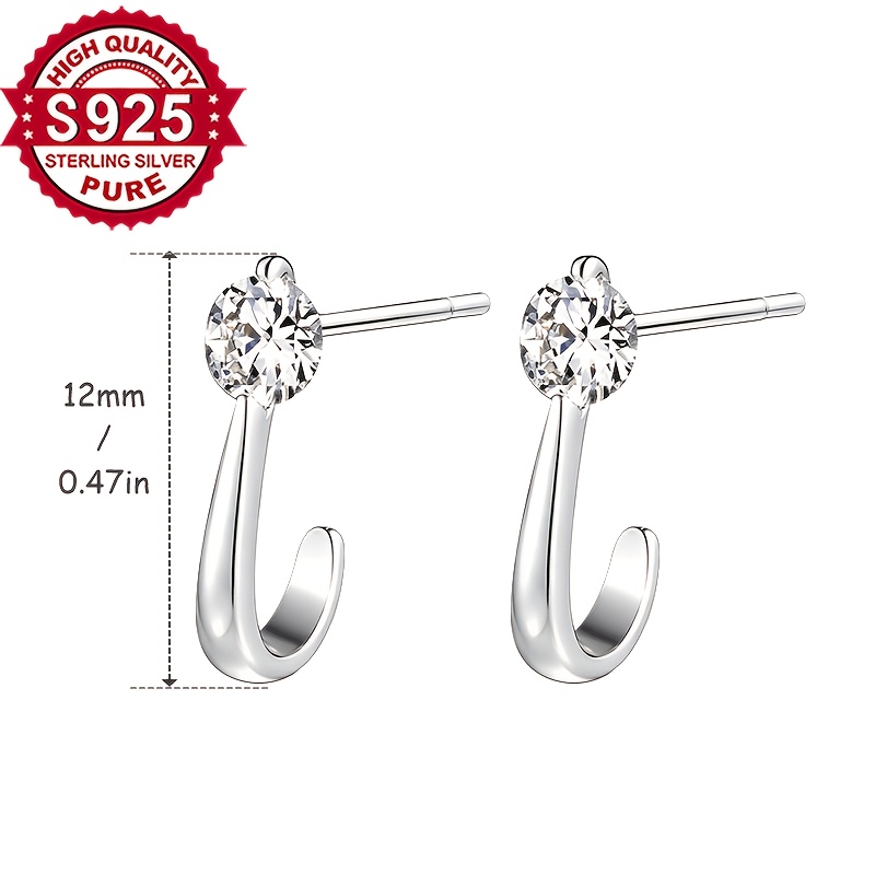 Women's S925 Silver Arched Hook Earrings with Sparkling Zirconia