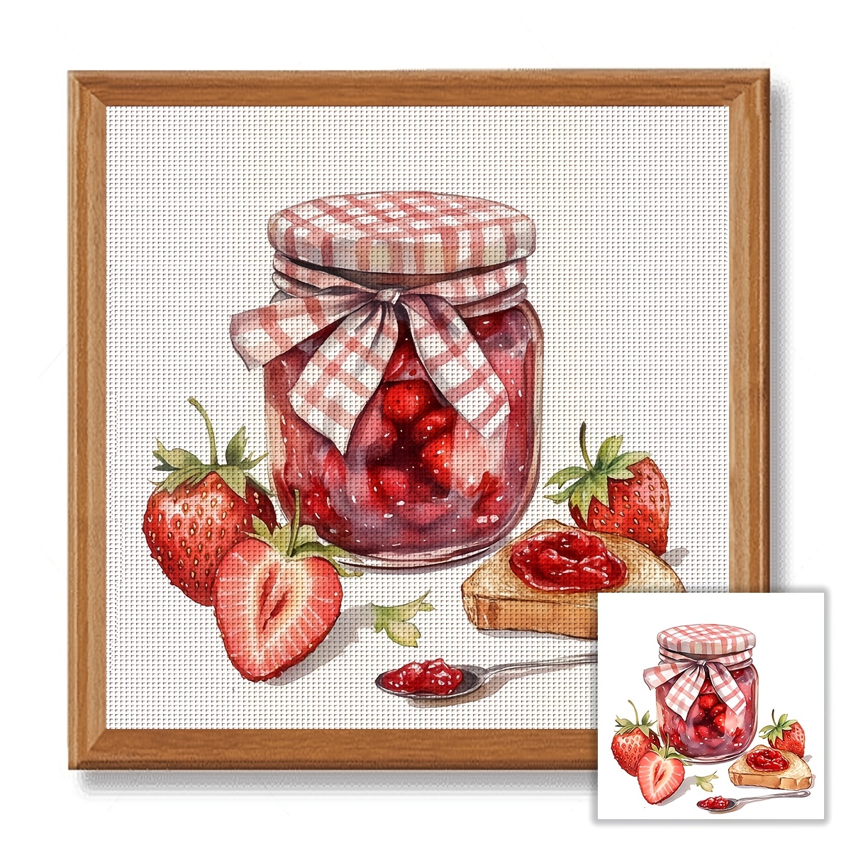 

Strawberry Stitch Kit By Jozysh - 11.8x11.8" Diy Embroidery Set For Beginners, Includes Pre-printed Canvas, Needles, & Instructions - Perfect Craft Gift And Home Decor