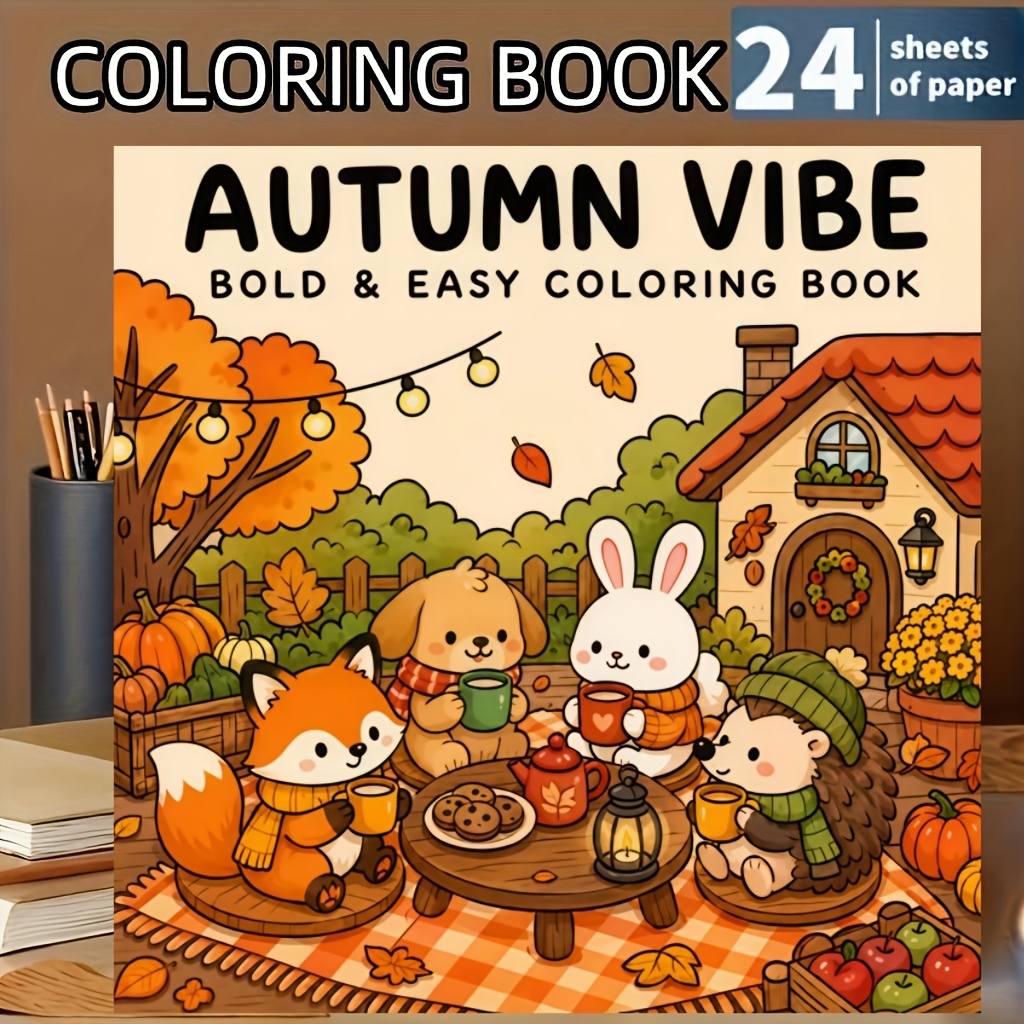 TEMU Libro da colorare autunnale in 1: Libro da colorare con 24 a stampa singola su carta spessa, rilegatura adatta per Halloween, regali di Natale,