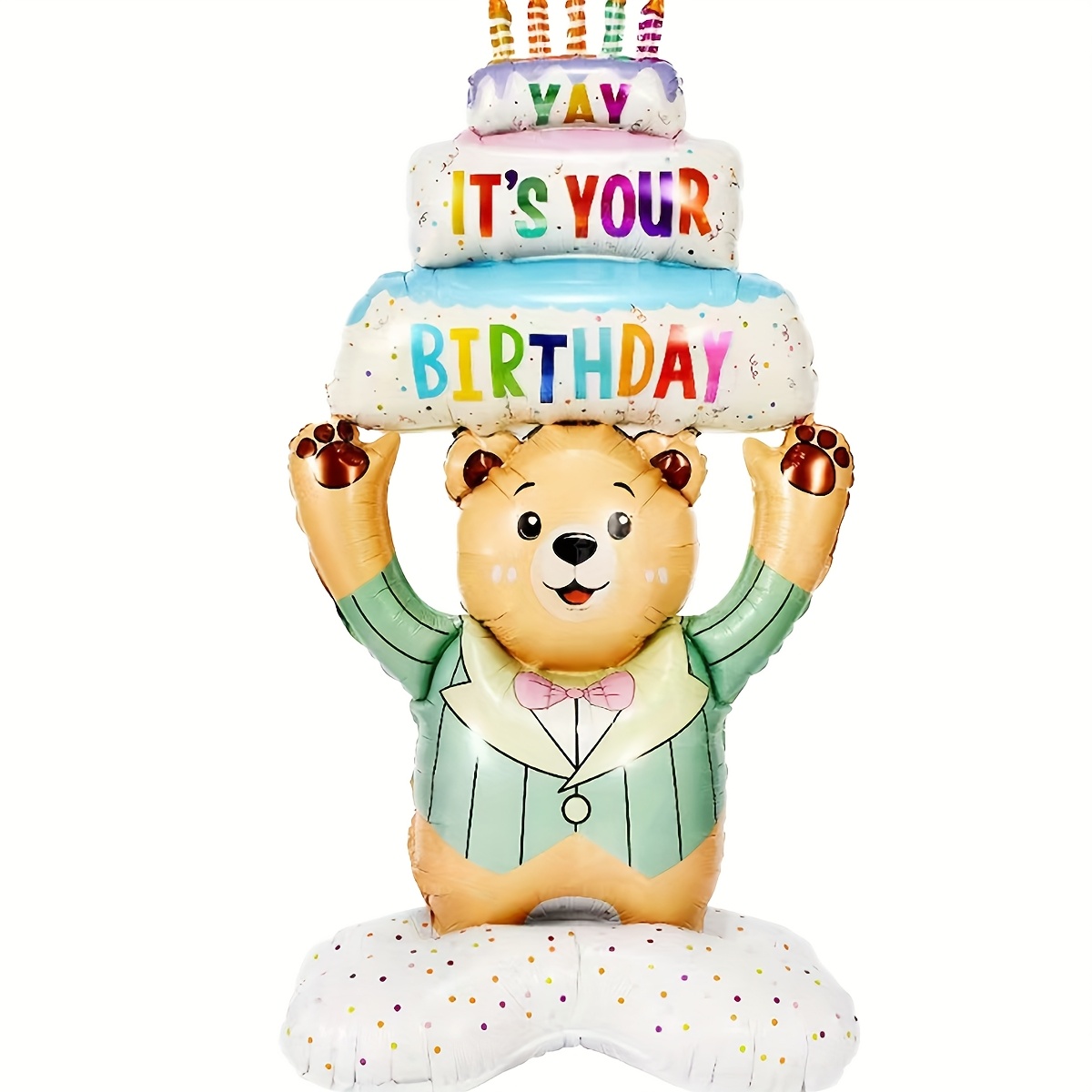 Image of 1pc, 180cm, Standing Bear Cake Foil Balloons, Birthday Balloon, Your Birthday Cake Balloon, Birthday Party Decoration, Shower Party Decor