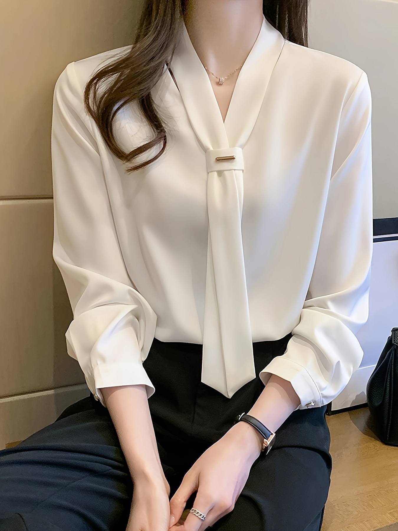 v neck bow tie blouse
