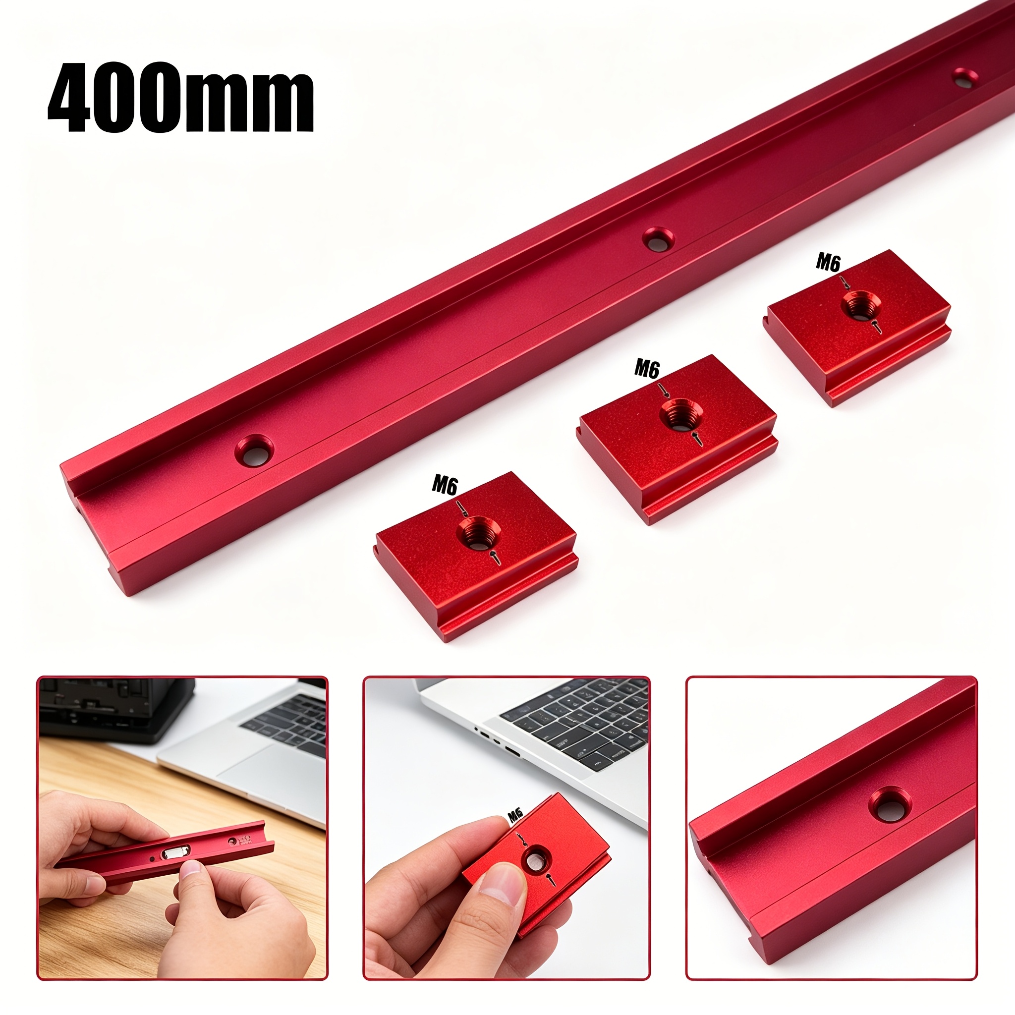 TEMU 30-inch 400mm Woodworking Track, Equipped With 3pcs Sliding Blocks, Compatible With Milling Inverted Table, Push Table Saw, Woodworking