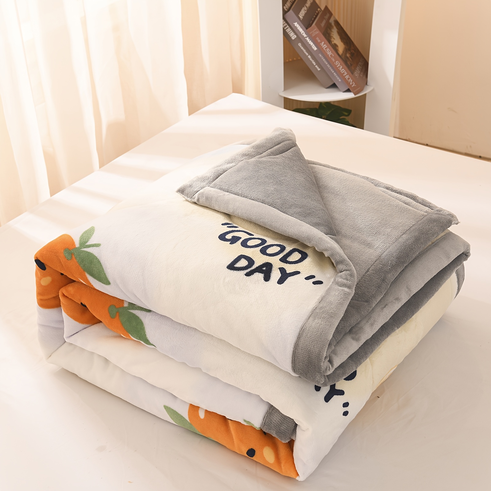 1pc plush milk fleece blanket soft orange grey pastel bedspread with cute     oranges lemons grapefruits   couch   throw machine washable cozy bed cover for adults contemporary bedding in pastel colors milk velvet fabric with quilted texture versatile for sofa beds or nap blanket   citrus theme blanket for winter throw blanket throw blanket for couch ribbon throw blanket fluffy blanket Product details 0