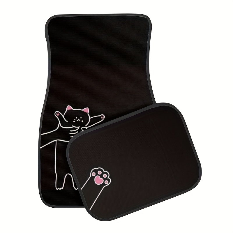 4 pack pink cat themed car floor mats all weather polyester interior car accessories non slip car mat for sedan suv and trucks universal fit details 2