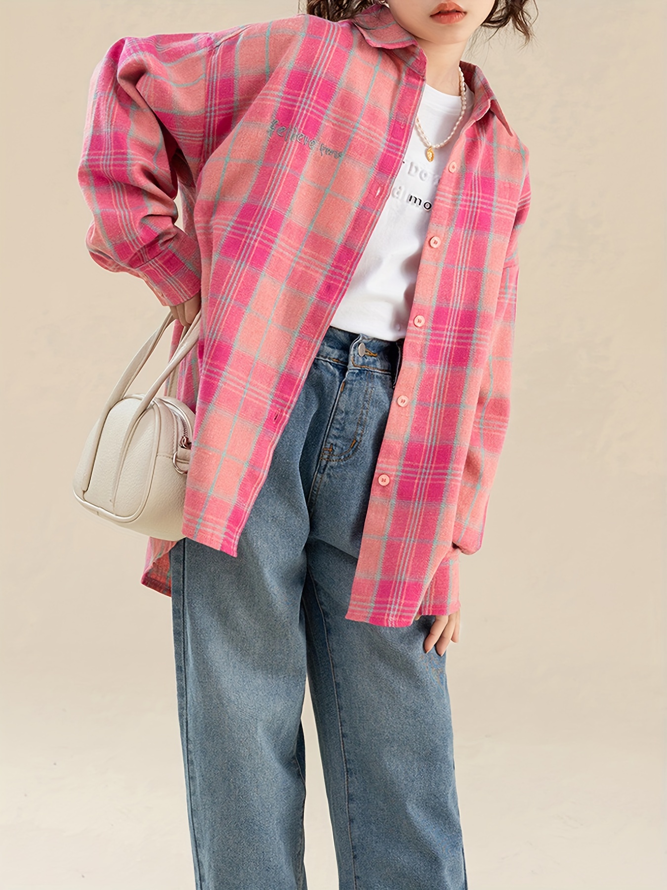 chaqueta cuadros rosa niñas camisa holgada Temu Argentina