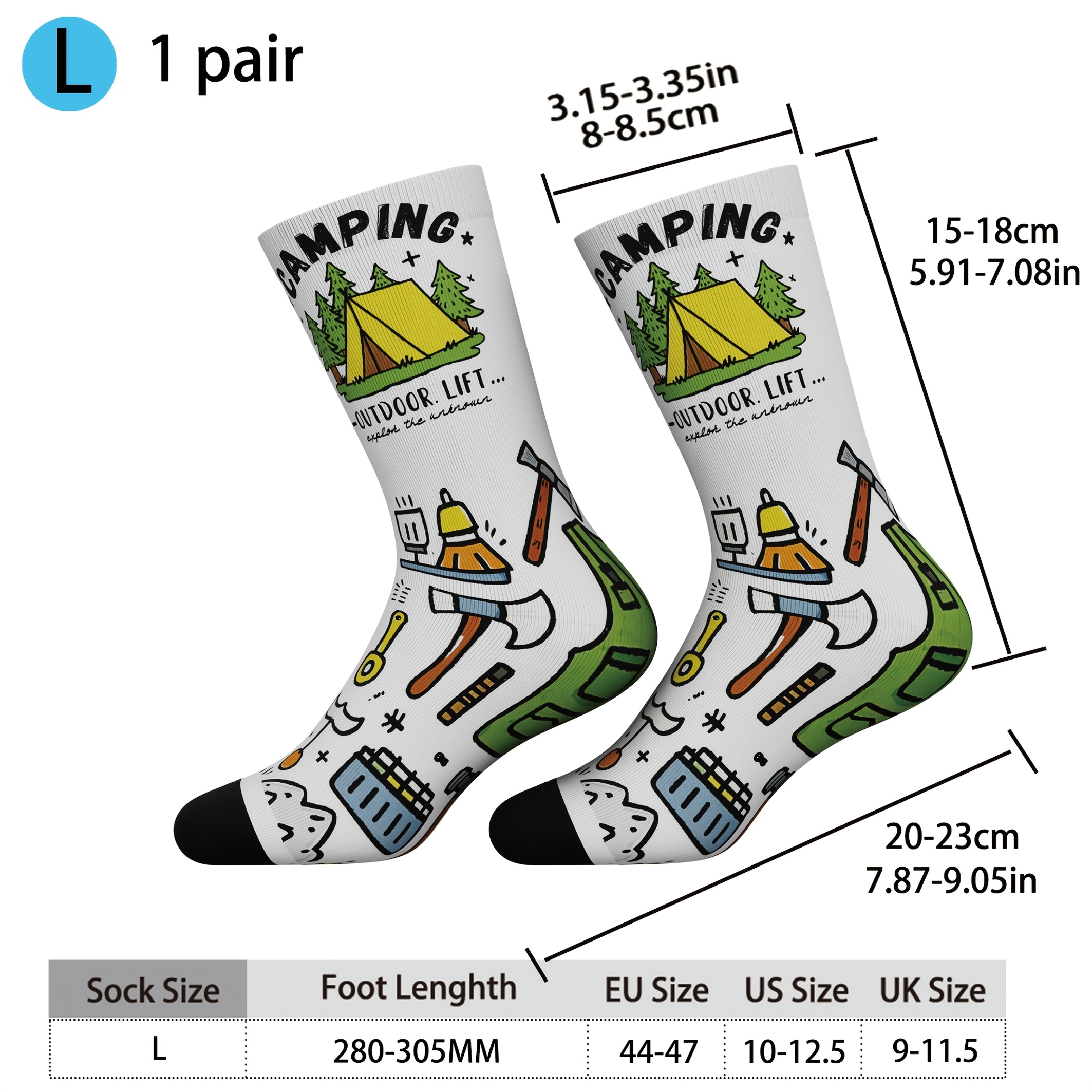 TEMU 1 Pair Of Men's Fun Camping-themed Socks, Breathable, Soft, And Comfortable Athletic Casual Socks, Unisex For Couples/men And Women, Machine