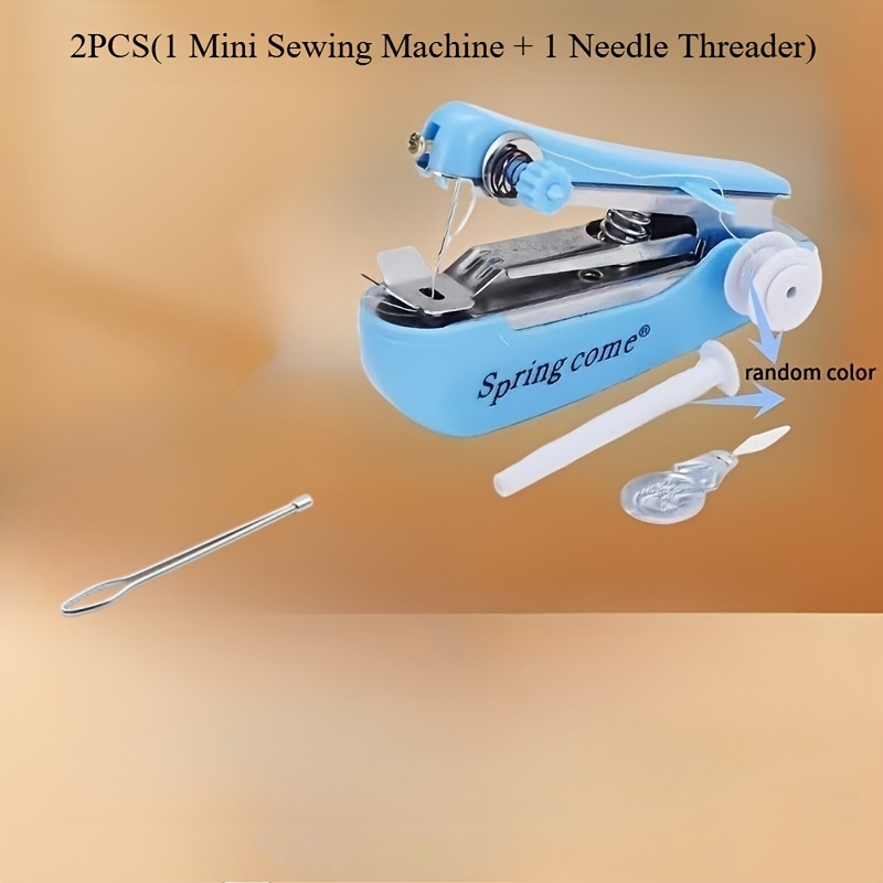 TEMU 2pcs Handheld Portable Sewing Machine With Threader, Easy Operation, Small Size, Easy To Store, Sturdy Stitching, Universal For Various Fabrics,