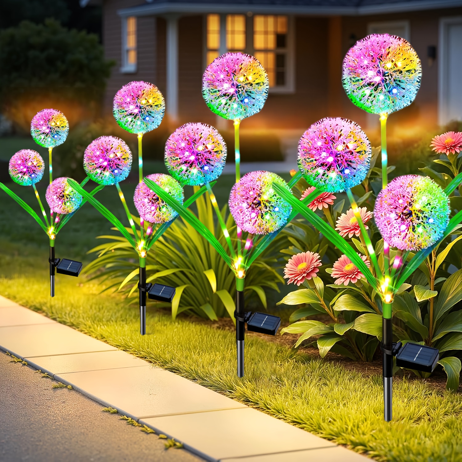   solar dandelion simulation led string lights courtyard and garden decoration lights outdoor lawn landscape ground insert lights solar dandelion with colorful lights for yard landscape   lawn walkway solar decoration