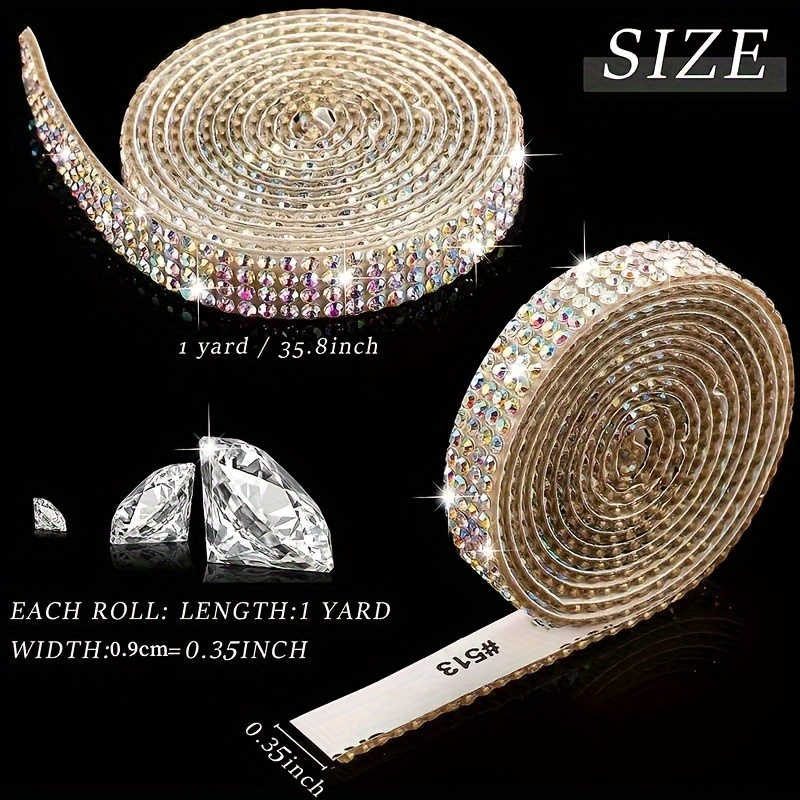 Image of 1roll Crystal Rhinestone Diamond Ribbon Crystal Self Adhesive Ribbon Diamond Bling Ribbon Roll Rhinestone Ribbon Diy Decoration Sticker For Diy Crafts Wedding Party Decor