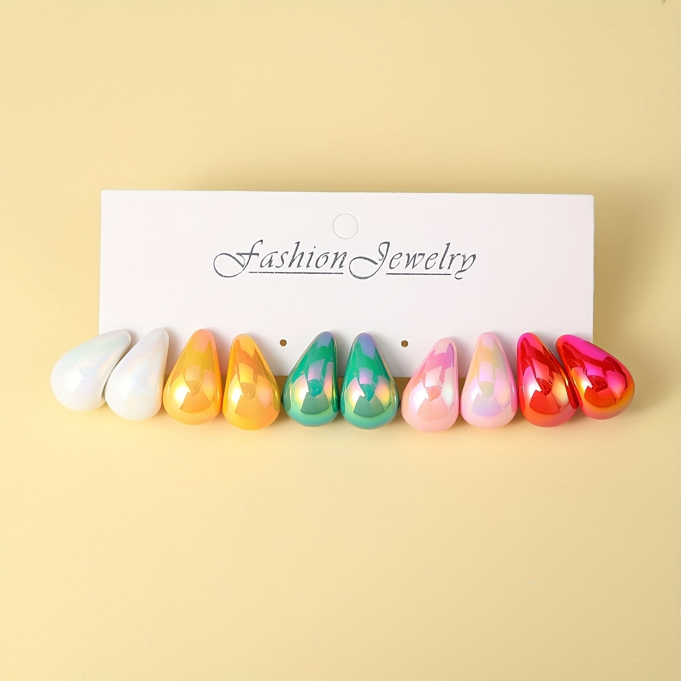 Image of 10pcs/set Fashion Dopamine Colored Water Drop Shaped Design Earrings Set, , , Suitable For Ladies' Daily Dressing