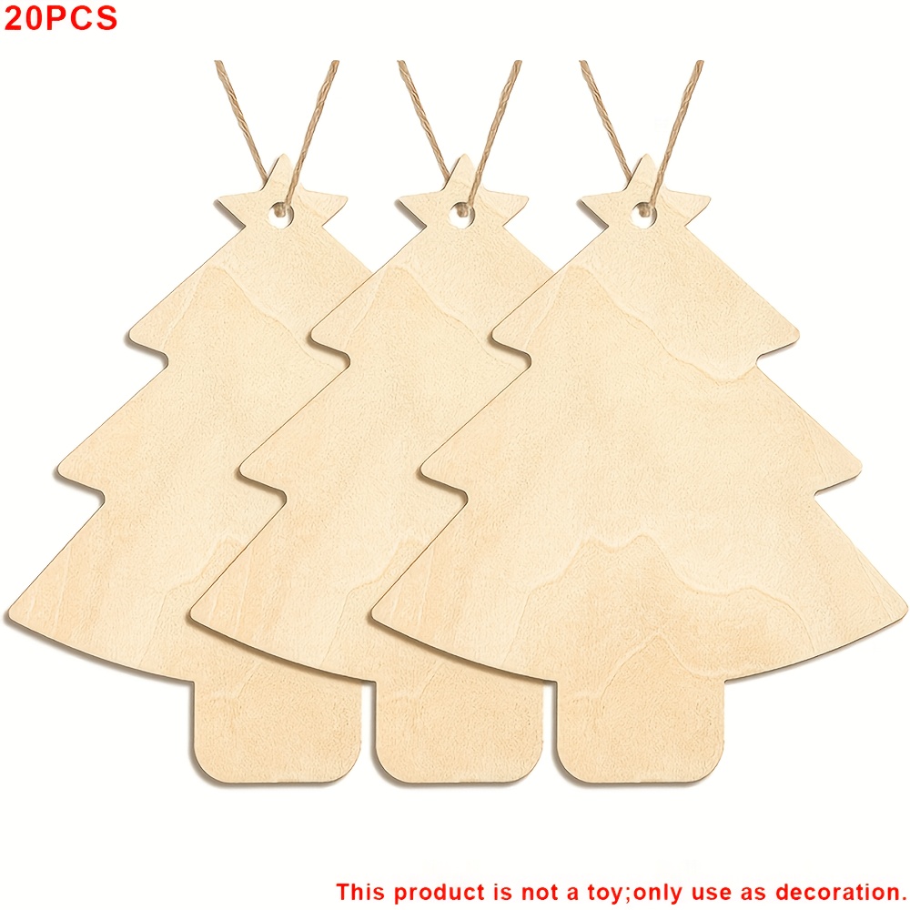 TEMU 20pcs Pack Artificial Wood Tree Ornaments With Hollow-out Star & Round Hole Hanging Decorations - Modern Minimalist Suitable For Christmas,