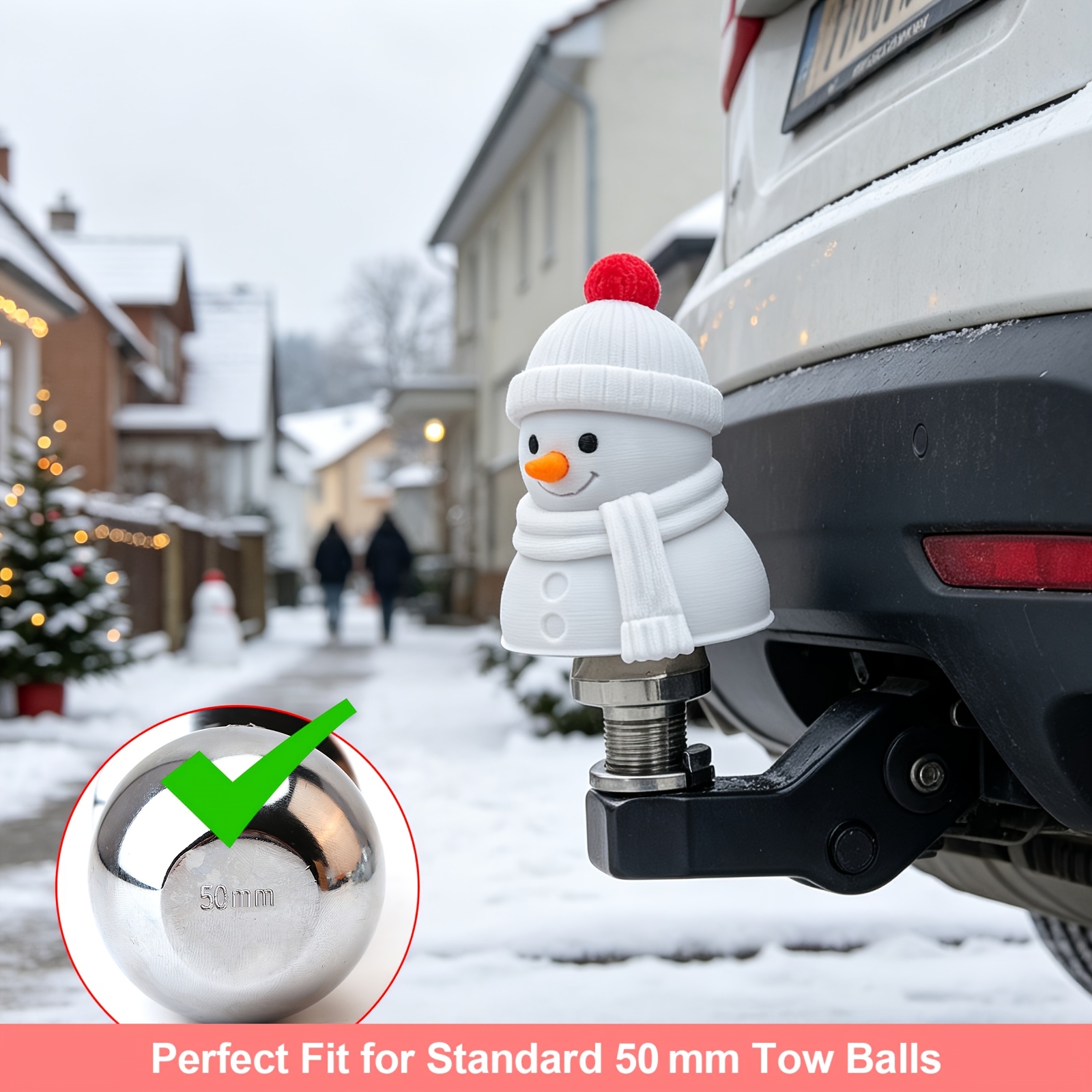 TEMU Snowman 50mm Tow Ball Cover, Christmas Decorative Towball Protector Cap, Universal Trailer Hitch Ball Cover, Festive Car Exterior Ornament For
