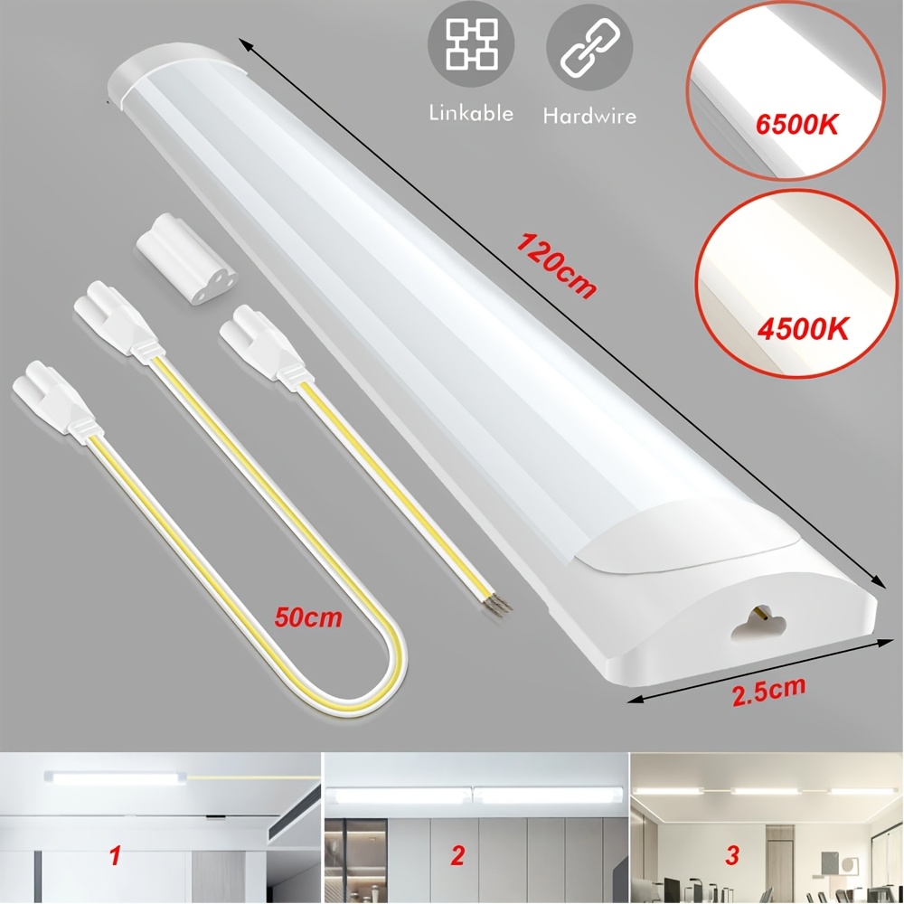 Image of 40w Led Shop Light 120cm, 6500k Cold White Garage Light, Ceiling Batten Light For Workshop Kitchen Bathroom Office, Tube Light