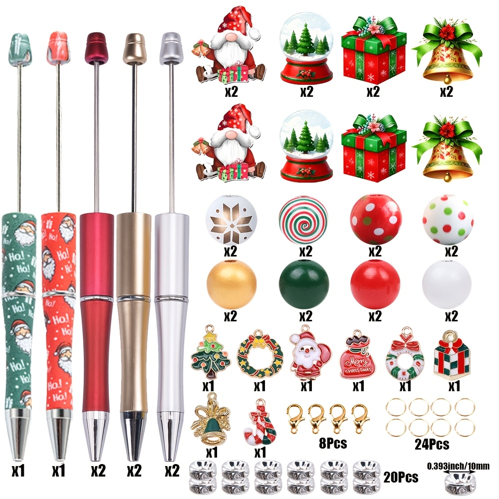 Image of 8 Sets Of Christmas Music Box Santa Claus Christmas Tree Pendant String Pen Set, 1mm Ballpoint Pen Diy Making Set, Office And School Writing Accessories With Pendants, Valentine's Day Gift