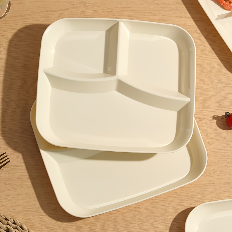 TEMU Lot de 2, Assiette à séparées, Assiette rectangulaire, Assiette amaigrissante, compartiments, Assiette en plastique -chute, Assiette pour
