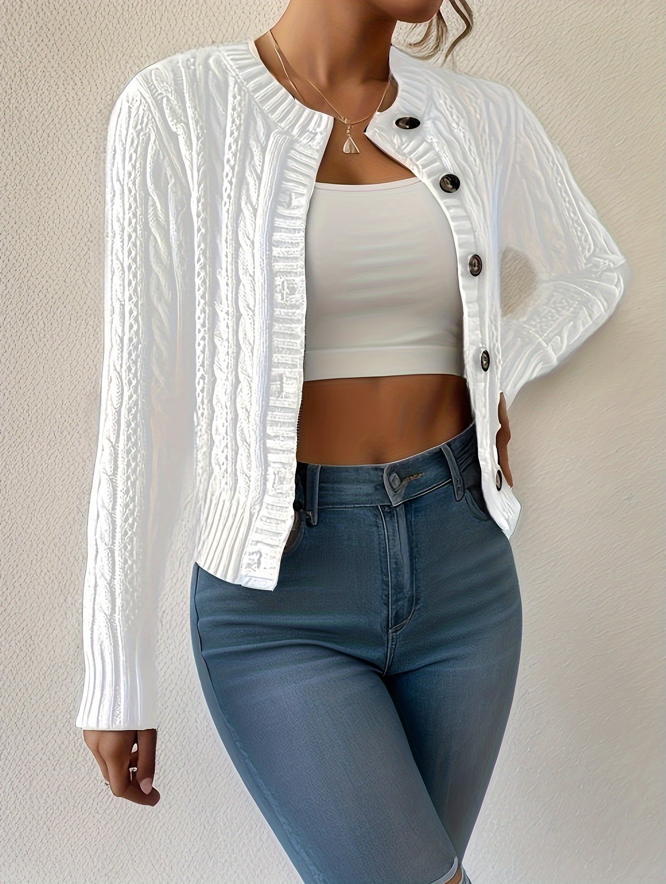 item picture mesh detail cable cardigan sweater