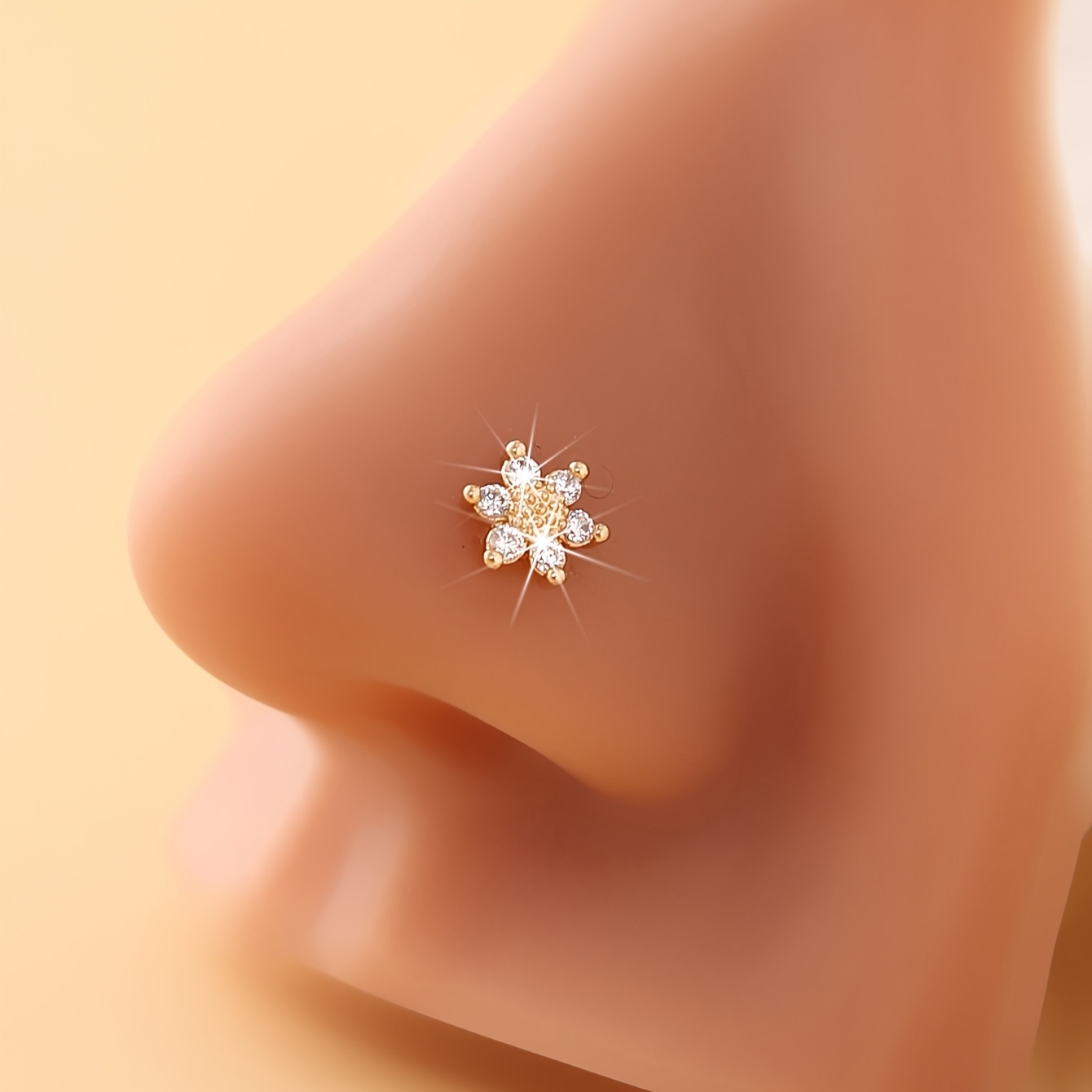 A Floral Nose Stud With Synthetic Zirconia, A Cute And Elegant Piercing Accessory For