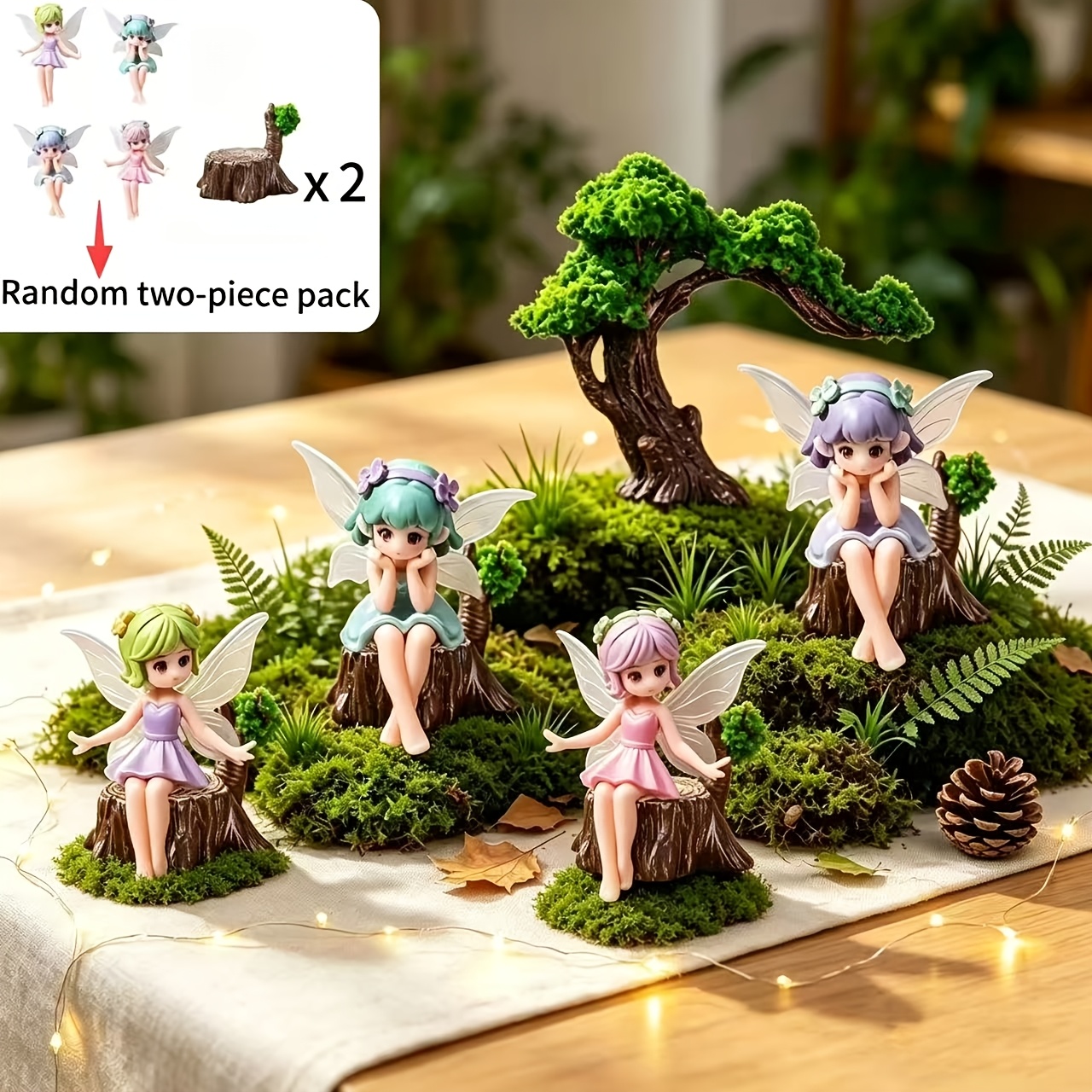 TEMU 5pcs Miniature Resin Creative Diy Fairy Set, Seated Landscape Decoration, Moss And Succulent Gardening Accessories, Desktop Potted Plant Decor,
