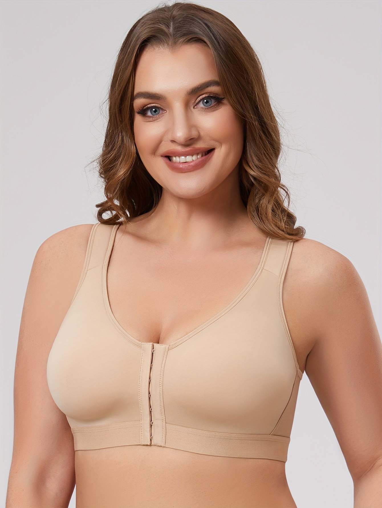 Plus Size Simple Bra Women's Plus Closure Front Wireless - Temu