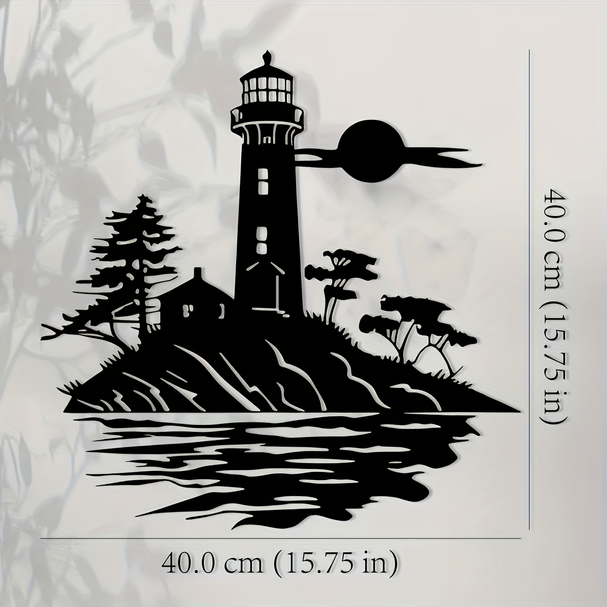 TEMU 2d Flat - Lighthouse Metal Hanging Decoration 2d Flat | 39.98 X 39.98 Silhouette And Trees | Durable Home Decor | Suitable For Housewarming,