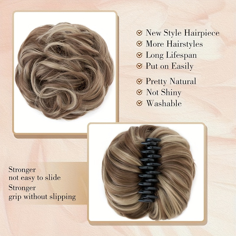 curly messy bun hair extension   claw clip in ponytail scrunchie   tray soft hairpieces for women daily wedding party use with no damage no shedding no     details 3