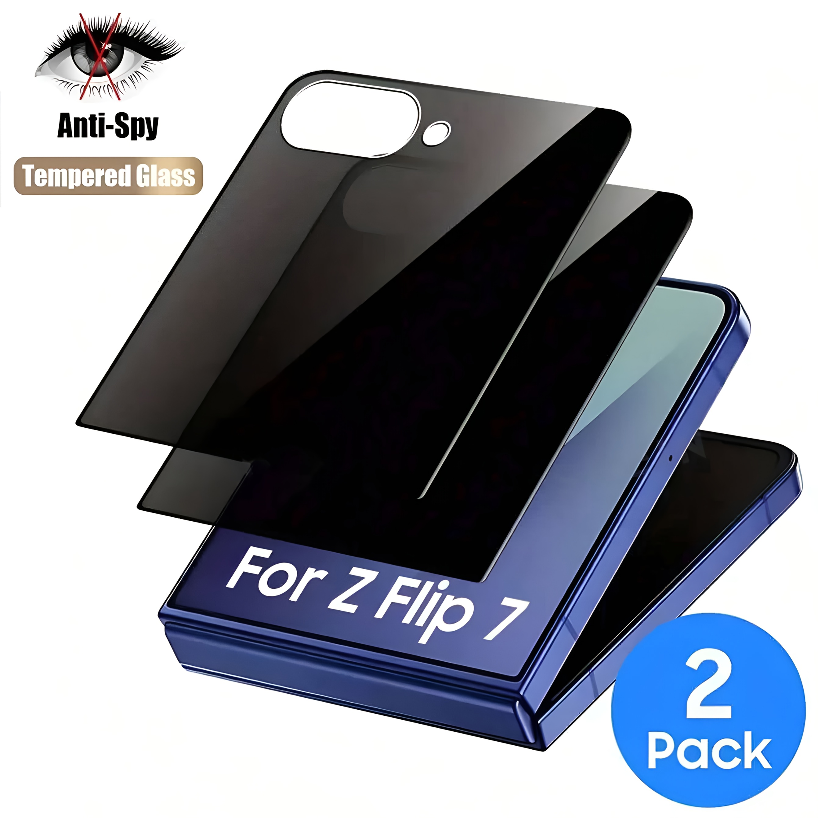 E-shop 2 Stück Front-Schutzfolie für for Samsung for Flip 5/Z Flip 6/Z Flip 7/Z Flip 7 FE [Anti-Spy Gehärtetes Glas], Kratzfest, Einfach zu
