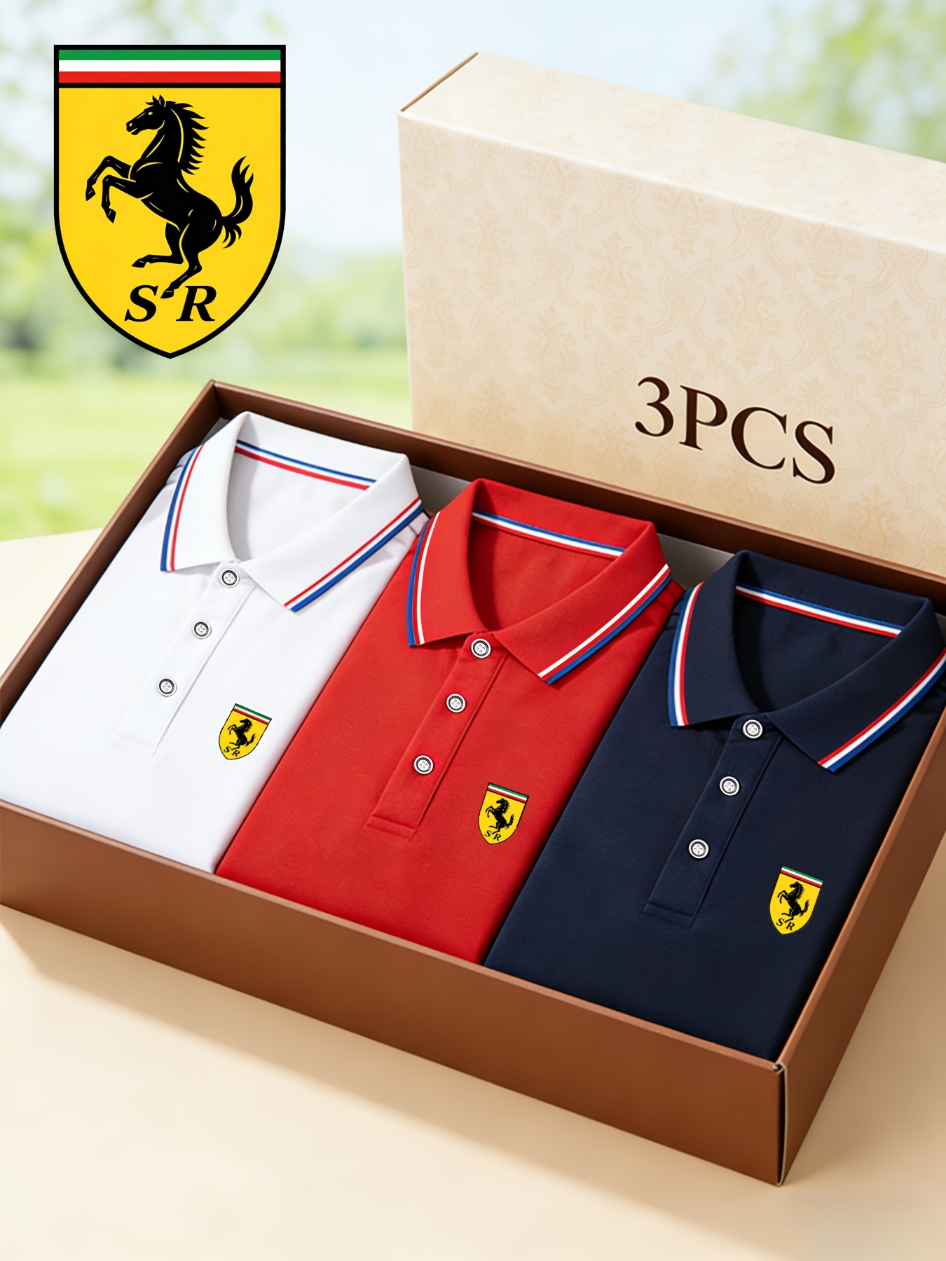 3pcs mens business lapel color block shirt   print comfortable and breathable classic   suitable for spring summer outdoor business casual wear gift box is for display only not included