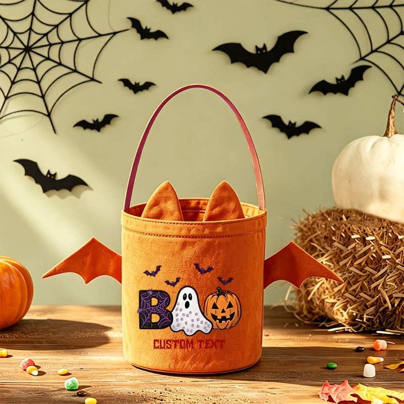 TEMU New Halloween Bat Wing Style Women's Handbag, 1pc. Customizable With Your Own Text. Available In : Black,, And Orange. Suitable For Halloween