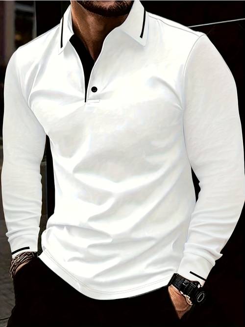 mens fashion long sleeve shirt casual golf wear stretch rib knit details