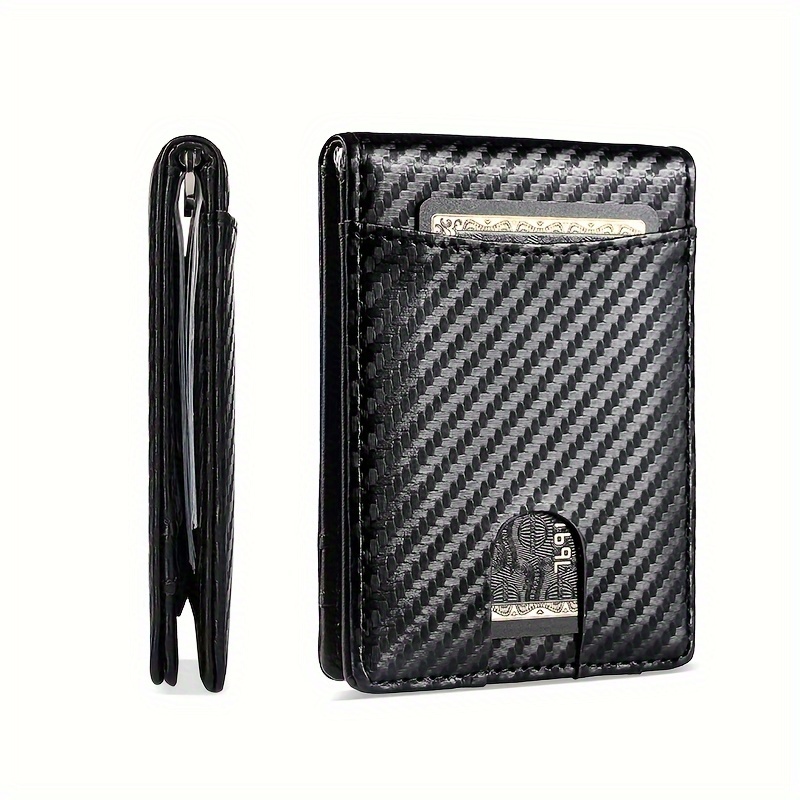 Men's Wallet, Full Pu Leather Premium Rfid Anti-theft Business Minimalist Bifold Slim Card Holder With Stainless Steel Money Clip, Gift For Men