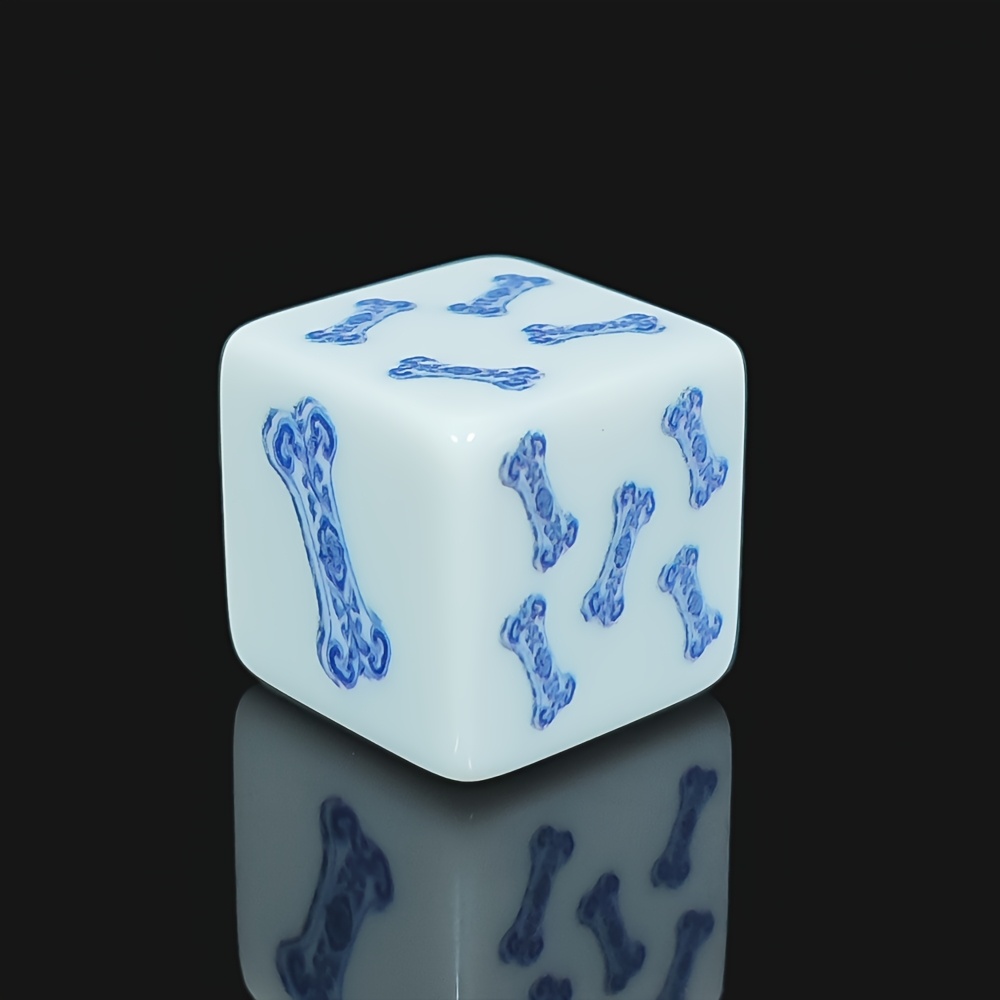 6pcs Blue Floral Skull & Bone D6 Dice Set